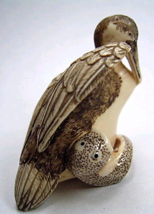 Цапля, японская нецке из слоновой кости