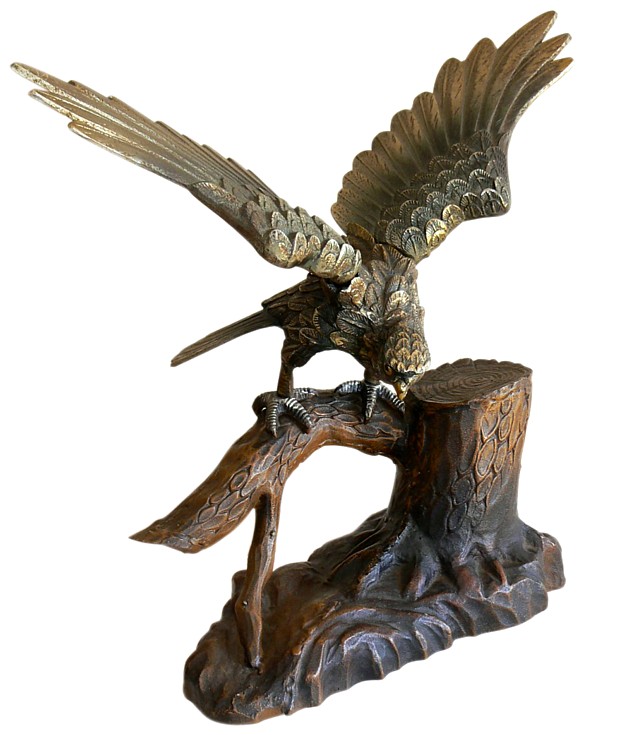 японская бронзовая композиция Сокол на ветке дуба, 1900-е гг.
