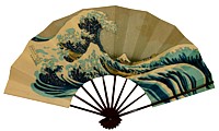 японский веер и рисунком по мотивам гравюры Хоккусаи