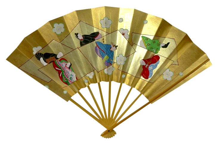 японский веер хякунин с авторским рисунком, 1960-е гг
