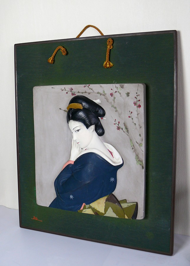 антикварный подарок: японская старинная картина-рельеф из керамики, 1930-е гг.