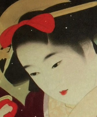 японское искусство: гравюра Дама с зонтиком, деталь
