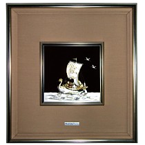 японская картина рельф Корабль Сокровищ, серебро 999-й пробы