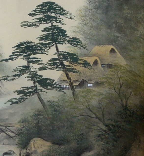 японская картина Горный Пейзаж с мостиком, 1950-60-е гг.