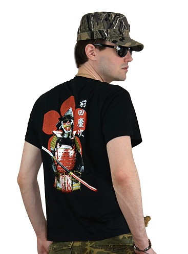 японская футболка с иероглифами и самурайским доспехом, хлопок 100%
