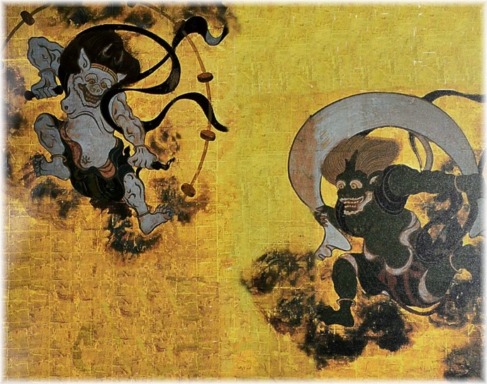 изображеное дбх Повелителей Стихий на японской настенной подставке для 5 мечей
