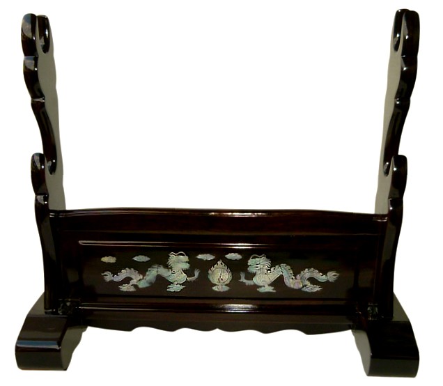 подставка резная с инкрустацией для двух японских мечей, Япония