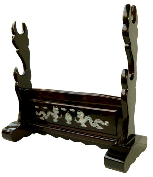 подставка резная с инкрустацией для двух японских мечей