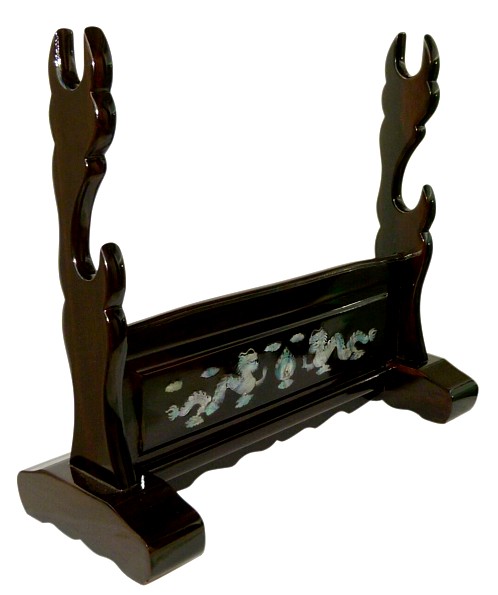 подставка резная с инкрустацией для двух японских мечей