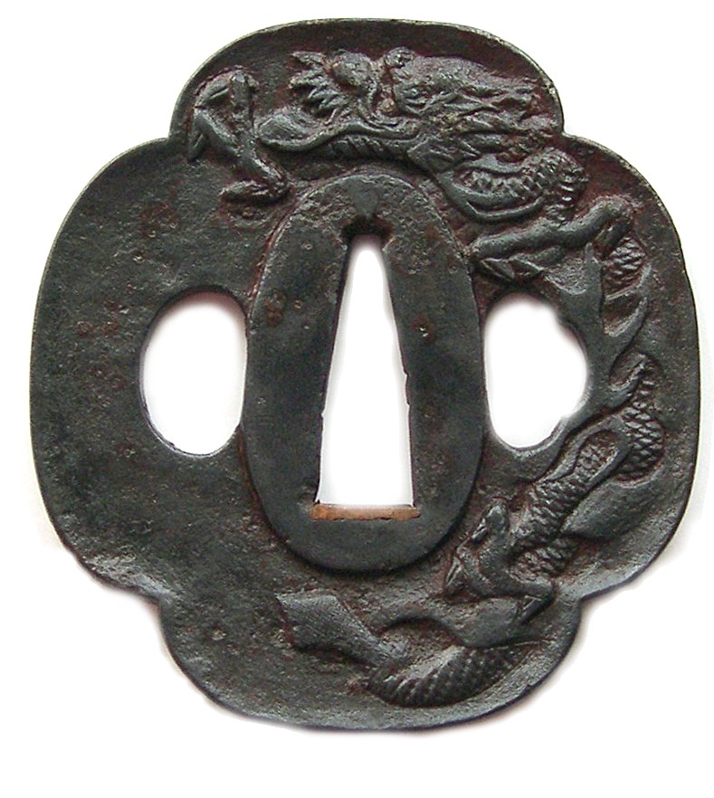 гарда самурайского меча, японские мечи, цуба Дракон