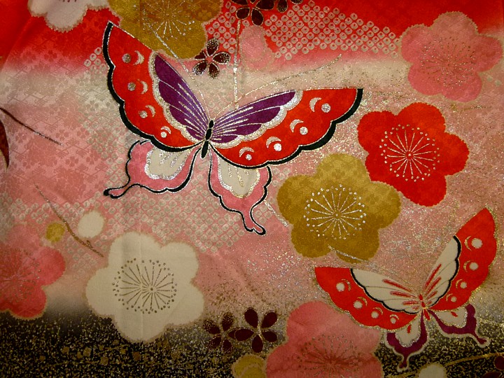  деталь рисунка на японском  шелковом праздничном кимоно