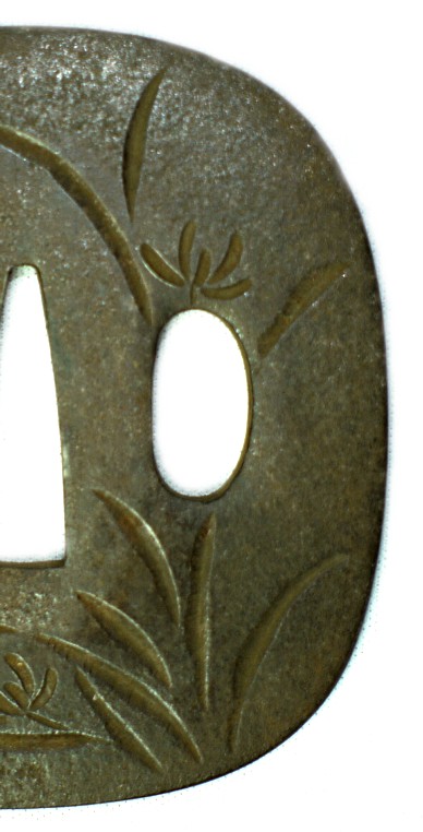 цуба японского меча эпохи Эдо, подписная, с изображением ириса